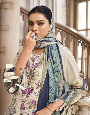 DRAVINAM Trends Women Unstitched Pakistani Print Embroidered Cotton Salwar Suit Dress Materials with Dupatta, Free Size
