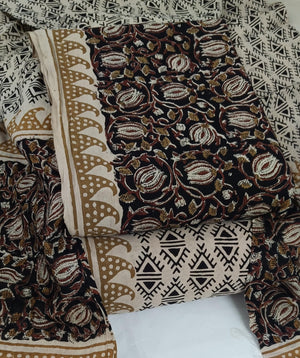 DRAVINAM Trends Women's Jaipuri Pure Cotton Handmade Floral Block Bagh Print Unstitched Dress Material Set with Dupatta (Top, Bottom, and Dupatta Fabric)