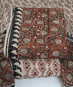DRAVINAM Trends Women's Jaipuri Pure Cotton Handmade Floral Block Bagh Print Unstitched Dress Material Set with Dupatta (Top, Bottom, and Dupatta Fabric)