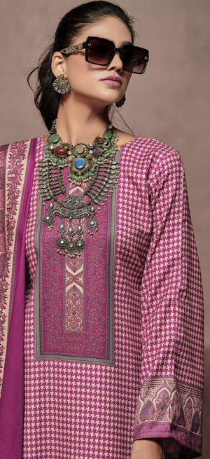 DRAVINAM Trends Elegant Unstitch Pashmina Set: 100% Viscose Digital Print Top, Solid Bottom & Matching Dupatta