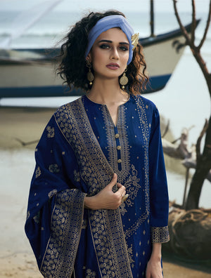 DRAVINAM Trends Women's Pure Banarasi Silk Unstitched Embroidered Sharara Style salwar Suit Dress Material with Heavy Pure Banarasi Jacquard Silk Dupatta (Free size_Magenta)