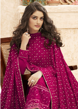 DRAVINAM Trends Women’s Georgette Unstitched Sequence Embroidered Pakistani Salwar Suit FabricDress Material with Zari Embroidery Dupatta (pink)