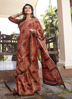 DRAVINAM Trends Women's Soft Mul Mul Cotton Jaipuri Printed Saree with Zari Border and Printed Blouse Piece (Grey)