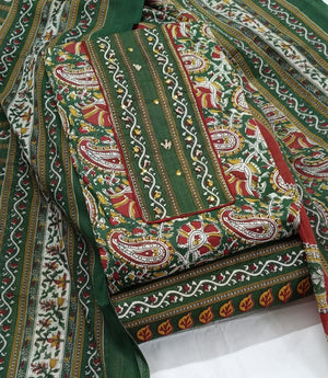 DRAVINAM Trends Women's Cambric Cotton Dress Material | Unstitch Kalamkari Printed Suit Set with Cotton Dupatta
