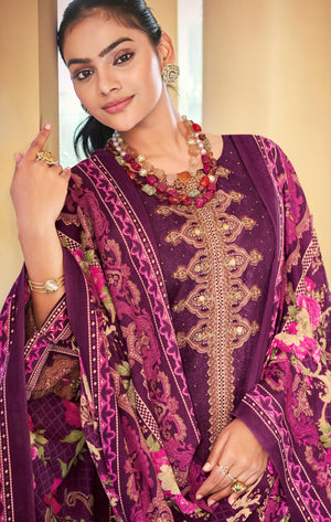 DRAVINAM Trends Women's Unstitched Embroidered Suit Dress Material - Heavy Viscose Rayon Printed Top with Fancy Hand Work and Siroski Work (2.5m), Rayon Bottom (2.8m), Cotton Dupatta (2.25m)