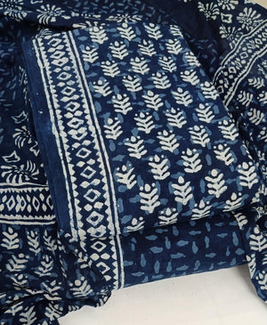 DRAVINAM Trends Hand Block Print Sanganeri Cambric Unstitched Cotton Suit Dress Material for Women with Mulmul Cotton Hand Printed Dupatta
