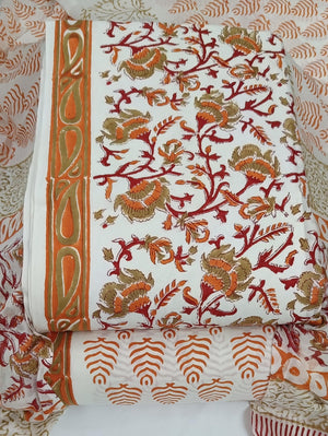DRAVINAM Trends Hand Block Print Sanganeri Cambric Unstitched Cotton Suit Dress Material for Women with Mulmul Cotton Hand Printed Dupatta