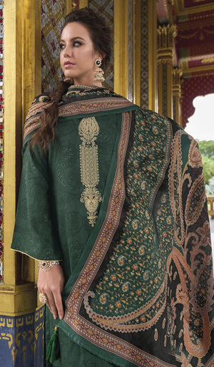 DRAVINAM Trends Women's Digital printed Zari Embroidered Pure Woolen Pashmina Unstitched Salwar suit Dress Material with Pure Pashmina Shawl Dupatta