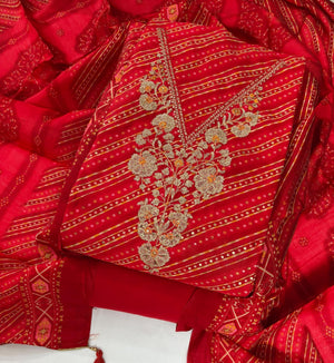 DRAVINAM Trends Womens Modal Silk Unstitched Suit Material with Embroidered Printed Kurta Pant and Dupatta