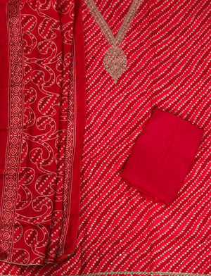 DRAVINAM Trends Womens Modal Silk Unstitched Suit Material with Embroidered Printed Kurta Pant and Dupatta