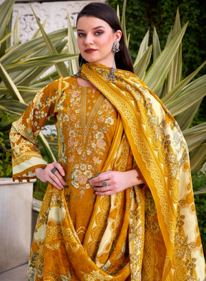 DRAVINAM Trends Women's Unstitched Cotton Suit Dress Material -Embroidered Digital Print Top II Plain Bottoms II Digital Print Dupatta