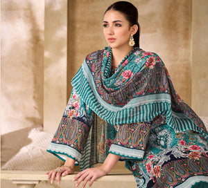 DRAVINAM Trends Unstitched Pakistani Embroidered Pure Cambric Cotton Salwar Suit Dress Materials with Cotton Dupatta