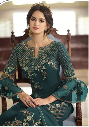 DRAVINAM Trends Women's Faux Georgette Semi Stitched Top With Unstitched Santoon Bottom and Net Dupatta Embroidered Straight Kurta Dress Material (Kurta Set)
