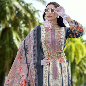 DRAVINAM Trends Women's Unstitched Pakistani Print Embroidered Pure Cotton Salwar Suit Dress Materials with Cotton Printed Dupatta