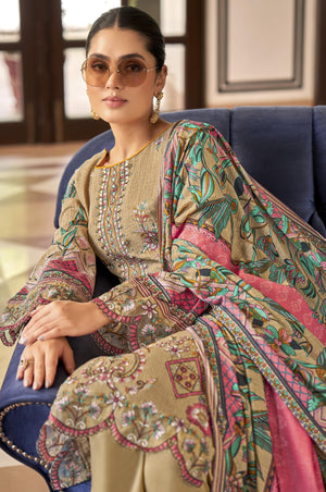 DRAVINAM Trends Women's Unstitched Cotton Suit Dress Material - Pure Cambric Cotton Pakistani Print Embroidered Kameez II Pure Cotton Bottoms II Pure Cotton Dupatta