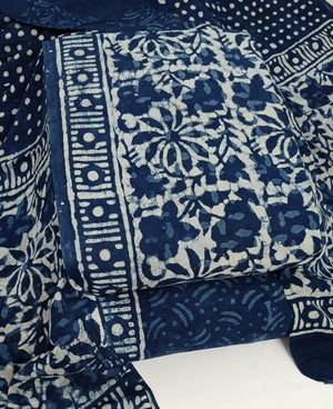 DRAVINAM Trends Hand Block Print Jaipuri Cambric Unstitched Cotton Suit Dress Material for Women with Mulmul Cotton Hand Printed Dupatta