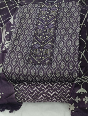DRAVINAM Trends Women's Premium Cotton Jaipuri Printed Embroidered and Hand Work Unstitched Salwar Suit Dress Material with Mulmul Cotton Dupatta