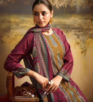 DRAVINAM Trends Women's Unstitched Maslin Suit Material - Embroidered Digital Printed Foil Masline Top II Masline Bottoms II Maslin Digital Dupatta