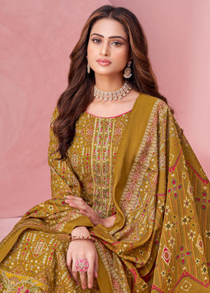 DRAVINAM Trends Pure Viscose Rayon Cotton Discharge Foil Printed Fancy Embroidered Suit Dress Material with Unstitched Bottoms and Cotton Silk Printed Dupatta