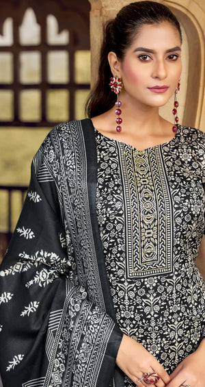 DRAVINAM Trends Women's Printed Pashmina Kani Unstitch Salwar Suit Dress Material with Siroski work and Printed Twill Pashmina Warm Shawl Dupatta