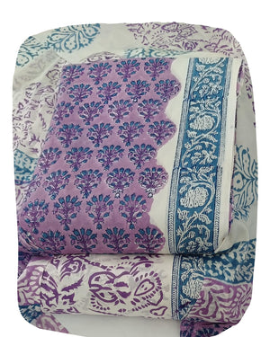 DRAVINAM Trends Hand Block Dabu Print Indigo Cambric Unstitched Cotton Suit Dress Material for Women with Mulmul Cotton Hand Printed Dupatta
