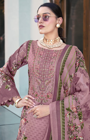 DRAVINAM Trends Women's Pure Lawn Cotton Pakistani Embroidered Suit Dress Material with Unstitched Bottoms and Cotton Dupatta