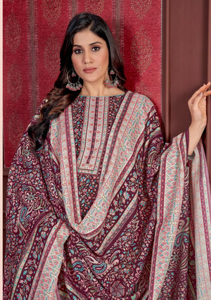 DRAVINAM Trends Women's Unstitched Kaani Digital Print Swaroski Work Spun Pashmina Winter wear Dress Material Fabric for Salwar Suit with printed Pashmina Kashmiri shawl dupatta (Free size)