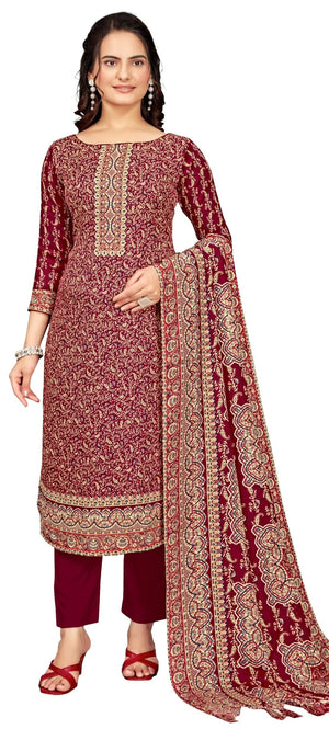 DRAVINAM Trends Women's Unstitched Winter Wear Kaani Digital Printed Heavy Woolen Pashmina Salwar Suit Dress Material with Printed Shawl Dupatta