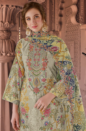 DRAVINAM Trends Women's Unstitched Pakistani Digital Print Embroidered Pure Cotton Salwar Suit Dress Materials with Cotton Embroidered Cutwork Dupatta