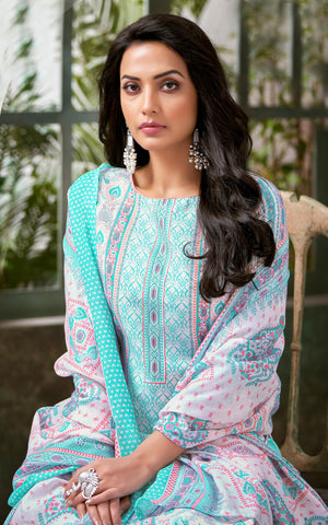 DRAVINAM Trends Pure Cotton Printed Dress Material Salwar Siroski Work Suit with Unstitched Bottoms and Cotton Dupatta