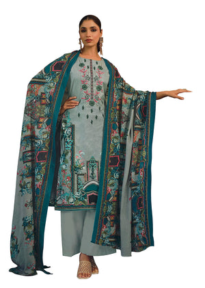 DRAVINAM Trends Women's Unstitched Printed Embroidered Pure Cotton Pakistani Salwar Suit Dress Materials with Cotton printed Dupatta (Black)