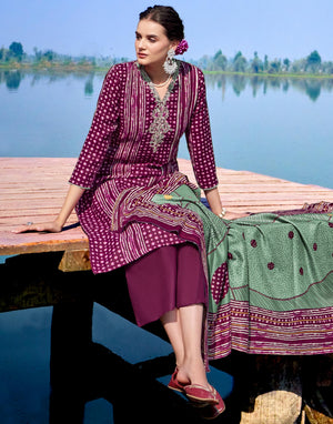 DRAVINAM Trends Women's Pure Pashmina Printed and Embroidered Suit Dress Material with Pure Pashmina Dobby Printed Shawl