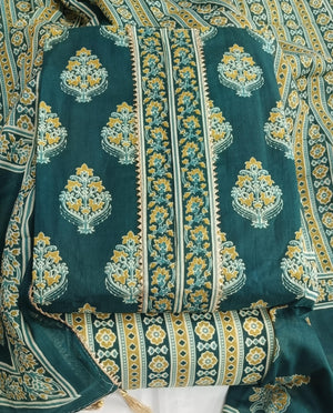 DRAVINAM Trends Women's Jaipuri Printed Embroidered and Hand Work Premium Cambric Cotton Unstitched Salwar Suit Dress Material with Mulmul Cotton Dupatta