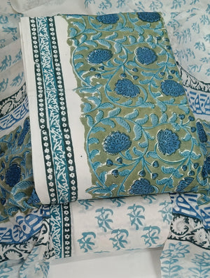 DRAVINAM Trends Hand Block Print Sanganeri Cambric Unstitched Cotton Suit Dress Material for Women with Mulmul Cotton Hand Printed Dupatta