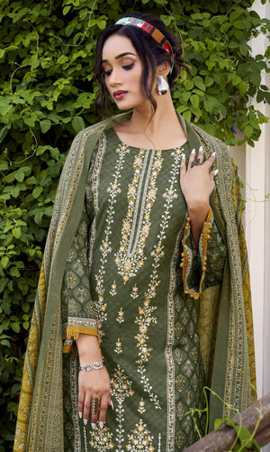 DRAVINAM Trends Unstitched Karachi Lawn Cotton Pakistani Digital Printed Embroidered Suit Dress Material with Unstitched Bottoms and Cotton Dupatta