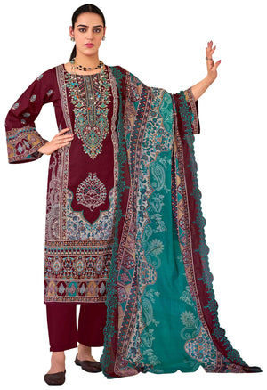 DRAVINAM Trends Women's Unstitched Salwar Suit Dress Material - Cotton Digital Printed Organza Embroidered Kameez II Unstitch Bottoms II Cotton Dupatta