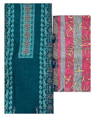 Women's Kashmiri Printed Pashmina Unstitch Salwar Suit Set – Includes 2.5 m Kameez, Heavy Spun Plain Bottom Fabric (Salwar, Pants, Dhoti, Palazzo, Chudidar Options), & 2.25 m Printed Shawl/Dupatta