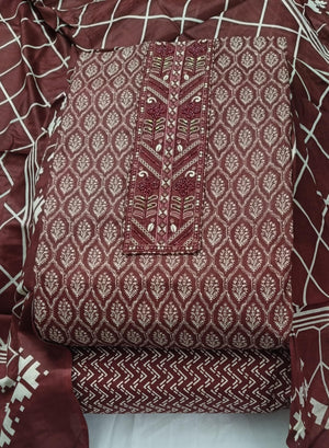 DRAVINAM Trends Women's Premium Cotton Jaipuri Printed Embroidered and Hand Work Unstitched Salwar Suit Dress Material with Mulmul Cotton Dupatta