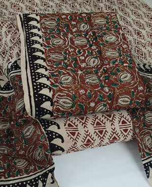 DRAVINAM Trends Women's Jaipuri Pure Cotton Handmade Floral Block Bagh Print Unstitched Dress Material Set with Dupatta (Top, Bottom, and Dupatta Fabric)