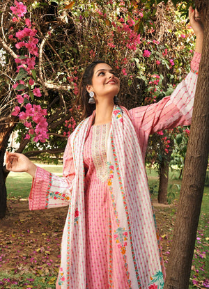 DRAVINAM Trends Unstitched Pure Lawn Camric Digital Print Neck and Daman Heavy Cutwork Embroidery Ladies Salwar suit Material with Lawn Cotton dupatta