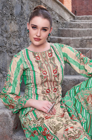 DRAVINAM Trends Unstitched Pakistani Embroidered Pure Cambric Cotton Salwar Suit Dress Materials with Cotton Dupatta