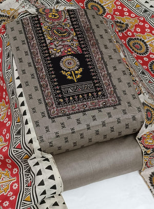 DRAVINAM Trends Women's Cambric Cotton Dress Material | Unstitch Kalamkari Printed Suit Set with Cotton Dupatta