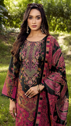 DRAVINAM Trends Women's Unstitched Cotton Suit Dress Material -Embroidered Digital Print Top II Plain Bottoms II Digital Print Dupatta