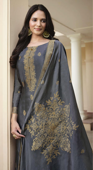DRAVINAM Trends Unstitched Silk Jacquard Salwar suit Dress Material with Pure silk Jacquard Beautiful Dupatta (Red)