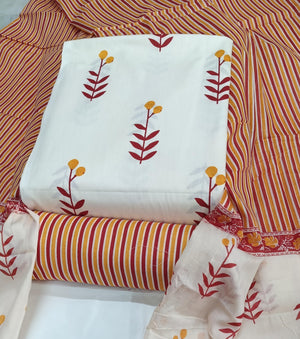 DRAVINAM Trends Jaipuri Print Cambric Cotton Unstitched Salwar Suit Dress Material for Women with Mulmul Cotton Dupatta