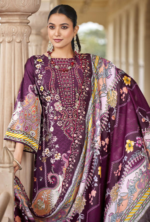 DRAVINAM Trends Women's Unstitched Pakistani Digital Print Embroidered Pure Cotton Salwar Suit Dress Materials with Cotton Embroidered Cutwork Dupatta