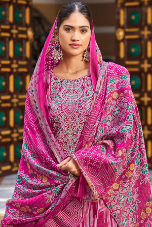 DRAVINAM Trends Women's Unstitched Salwar Suit Dress Material - Cotton Digital Printed Organza Embroidered Kameez II Unstitch Bottoms II Cotton Dupatta