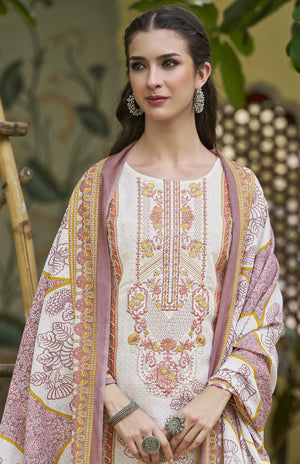 DRAVINAM Trends Kurti 2.50 mtrs, Pure Cotton Salwar (3 mtrs apx), Pure Cotton Mal Mal Print (2.30|Light Brown 1