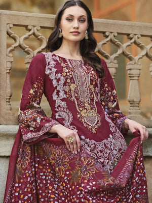 DRAVINAM Trends Women's Stitched Pakistani Print Embroidered Pure Cotton Pant Suit Set with Cotton Printed Dupatta (XL)