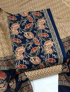 DRAVINAM Trends Jaipuri Print Cambric Cotton Unstitched Salwar Suit Dress Material for Women with Mulmul Cotton Dupatta